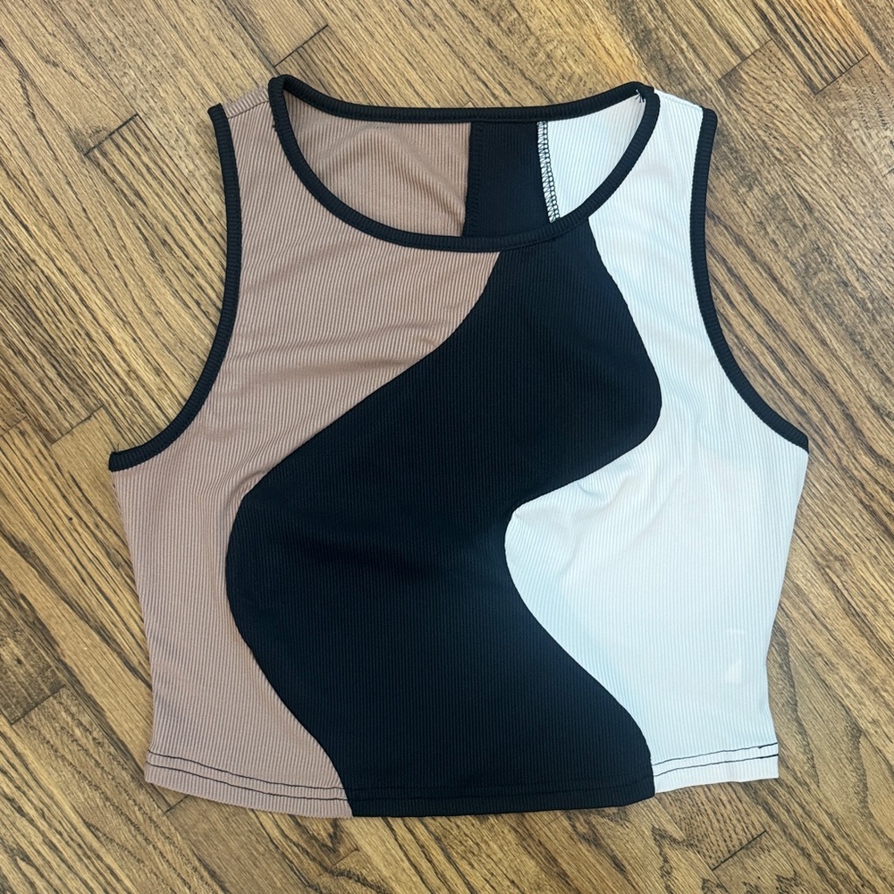 Colorblock Crop Top - Black, White, and Brown